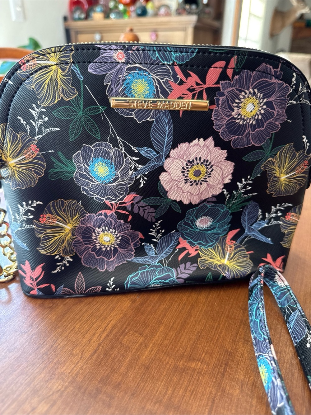 Steve Madden Black Floral Crossbody Bag with Multicolor Blooms Maggie Malibu